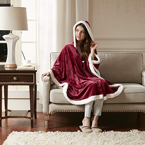 Comfort Spaces Glimmersoft Plush to Sherpa Pocket Hooded Angel Wrap Ultra Soft Wearable