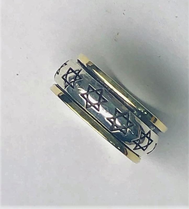 Magen David Ring, Star of David Ring, Jewish Spinner Ring, Gold & Silver Ring, Israeli Ring, Two Tone Ring, Oxidized Silver Ring