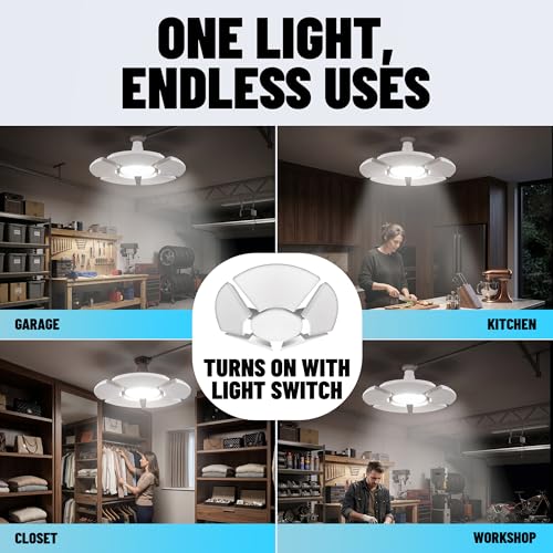 Image of Bell+Howell Socket Burst 6 Panel Screw in LED Garage Lights | 3500LM Ultra Bright LED Shop Lights for Garage, Shed, Attic, Wrokshop, Screw-in E26 /E27, 6 Light Panels, Easy to Install