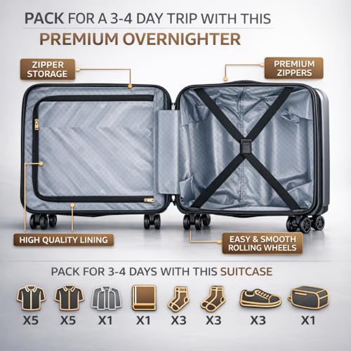Image of Lite Go Cabin Overnighter Trolley Bag Small Size Polycarbonate 18inch 45cms with 16inch Laptop Compartment Suitcase for Flight Travel Suitable for Men, Women,Boys and Girls (Black Fogra)