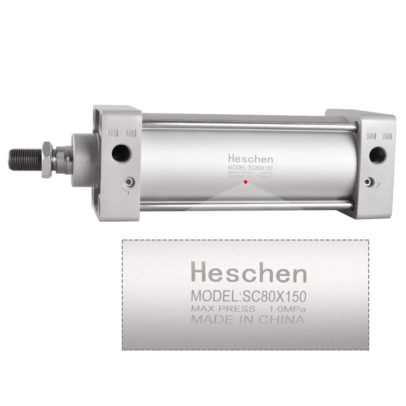 Heschen Vérin pneumatique Standard, SC 80-150, PT3/8'' Port, Alésage 80mm, Course 150mm, Double Effet