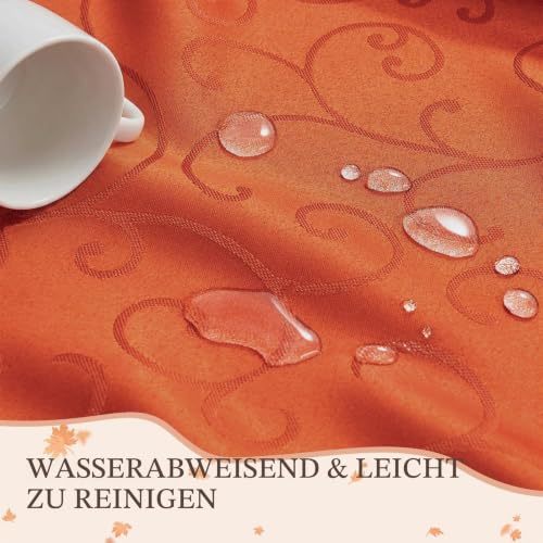 Romanstile Tischdecke Herbst abwaschbar 140x240 cm orange rechteckige Wasserabweisende Tischdecken Table Cloth Damast Jacquard Rankenmuster… – Ansicht 6