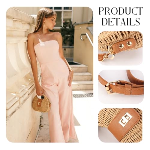 Bolso cruzado de paja para mujer con asa y correa miniatura 5