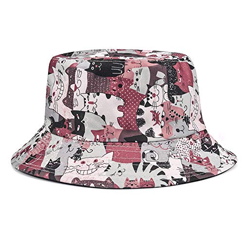 Preisvergleich Produktbild LDDENDP Doppelseitige Herrenmütze im Herbst- und Wintertrend Street Hipster Wild Casual Hut Literatur Jugend Hip-Hop Fischer Hut Kätzchen Muster Print Kappe Erfrischende, atmungsaktive, schweißabsorbi