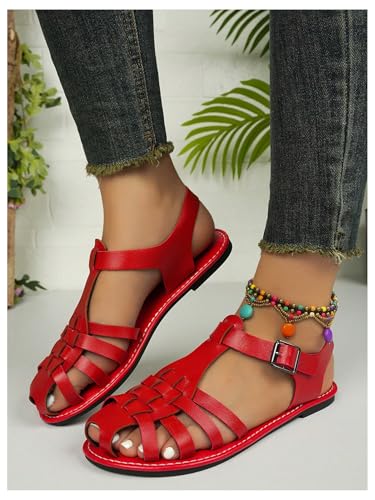 GORGLITTER Women's Mexicanos Huaraches Sandals Closed Toe Ankle Strap Vacation Flat Walking Shoes3