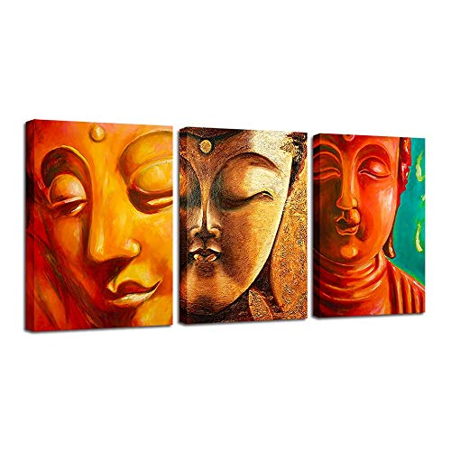 Tableau Triptyque Bouddha Rouge en 3 Pièces pour Décoration Murale Salon
