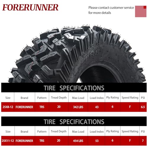 Image of FORERUNNER 25x8-12 & 25x11-12 ATV Tires, All Terrain (Pack of 4, Tubeless) | FORERUNNER 6PR 25x8-12 & 25x11-12 ATV UTV Trail Sand Mud Off-Road Tires
