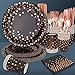 FENRUI Black and Rose Gold Party Supplies 200 pcs Rose Gold Dinnerware Set Includes 25 9 inch Plates,25 7 inch Paper Plates,Cups,Napkins and 25 Plastic Utensils Sets for Birthday Baby Shower Party Decorations