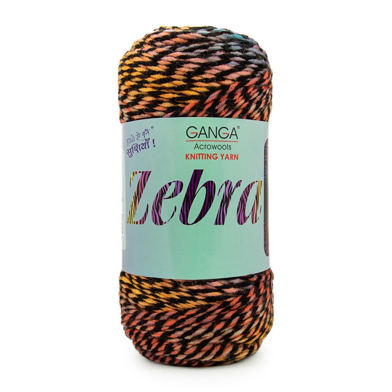 Image of Ganga Acrowools Zebra Acrylic Hand Knitting Fancy Yarn, A Pack of 2 Balls- 150gram Each, Shade No. - PTT5061, Volcano