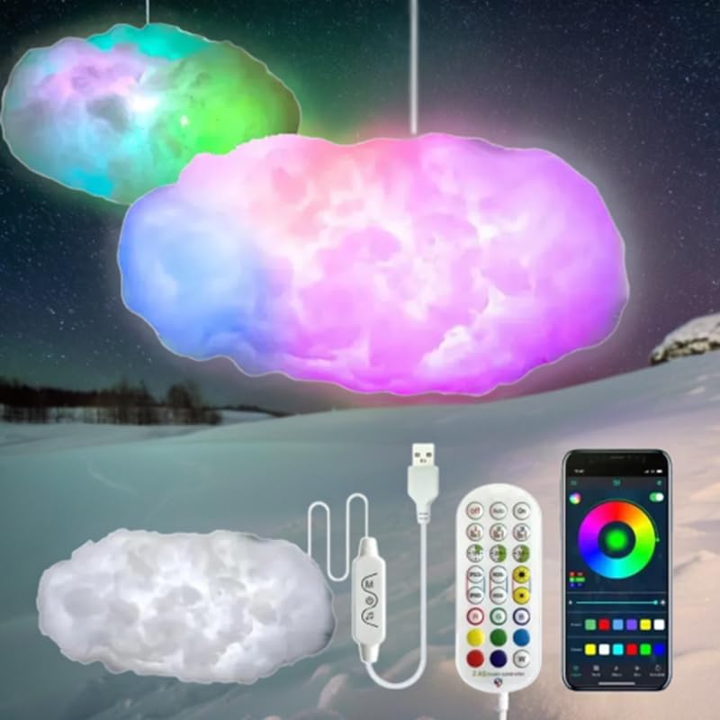 3D Big Cloud Lightning Light Kit Music Sync Warm White Multicolor Lightning Changing Strip Lights Remote APP NO DIY Coolest Decorations for Adults and Kids Indoor Home Bedroom