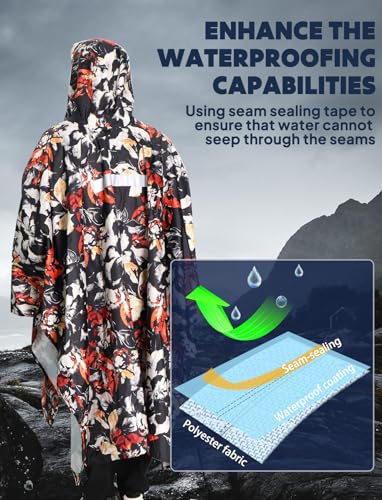 Image of ANYOO Waterproof Rain Poncho for Adults Lightweight Raincoat for Men Women Jacket Coat Hooded for Hiking Outdoor Activities