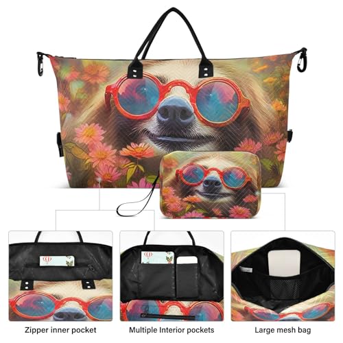 Large Travel Duffel Bag, Cute Sloth Daisy Sports Tote Gym Bag, Shoulder Weekender Overnight Bag for Women Men, Carry On Luggage with Toiletry Bags2