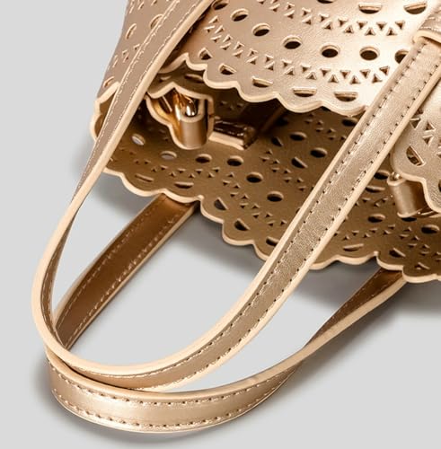 Womens Hollow Out Bags PU Leather Handbag with Inner Bag Vegan Leather Tote Summer Beach Bucket Shoulder Purse 20254