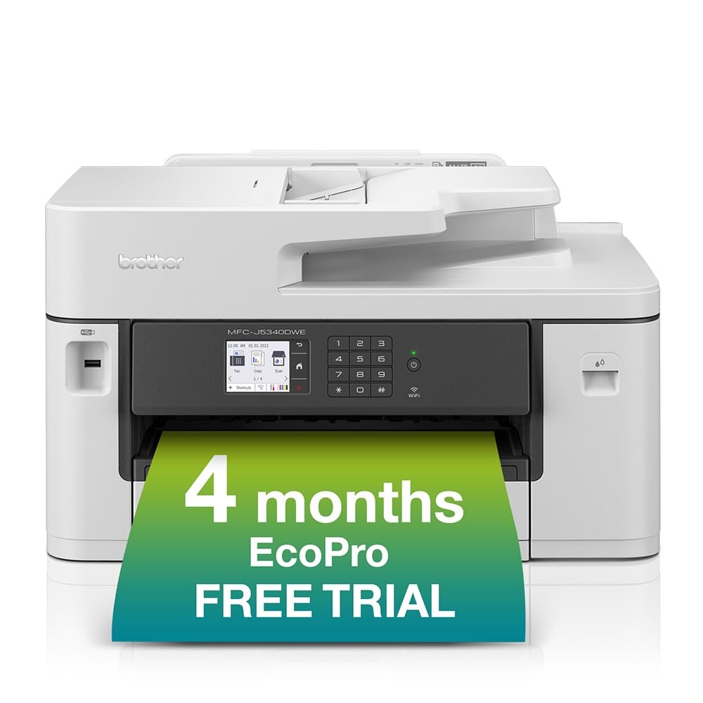 Brother MFC-J5340DWE Inkjet Printer with EcoPro Subscription | Wireless Colour Inkjet Printer | 4in1 (Print/Copy/Scan/Fax) | A3 |4 mth free trial | Automatic ink |UK Plug