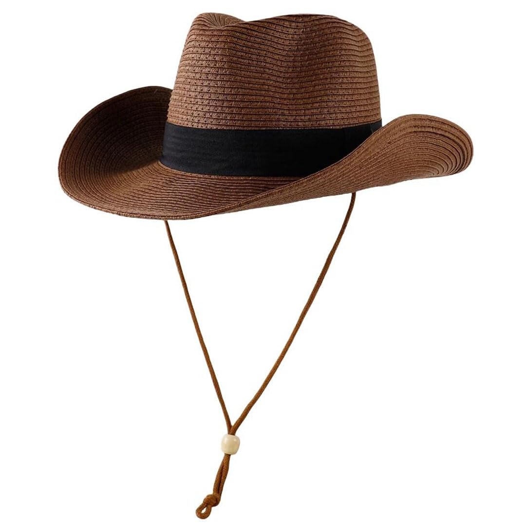 Cappello da donna in paglia occidentale da cowboy pieghevole a tesa larga cappello da sole oversize Fedora Panama, cachi, 7.625