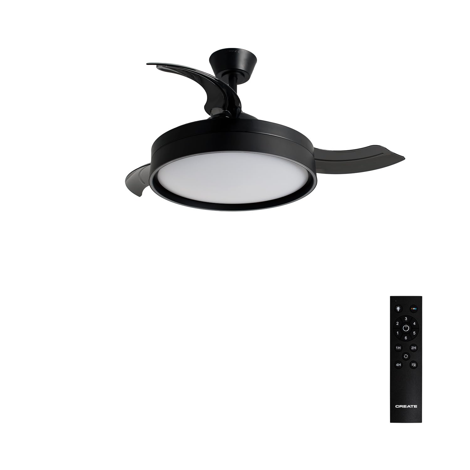 CREATE / WIND CLEAR EDGE/Ventilador de techo con luz negro con mando / 40W, Silencioso, Ø107 cm, 6 velocidades, aspas retráctiles, programable, función verano-invierno, luz led 3 temperaturas
