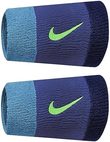 Nike Swoosh Double Wide Wrist Bands 2 PK (Hyper Royal/Deep Royal/Green ...