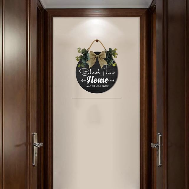 Bless This Home - Letrero Para Puerta De Casa, Coronas Redondas De Madera, Para Colgar En La