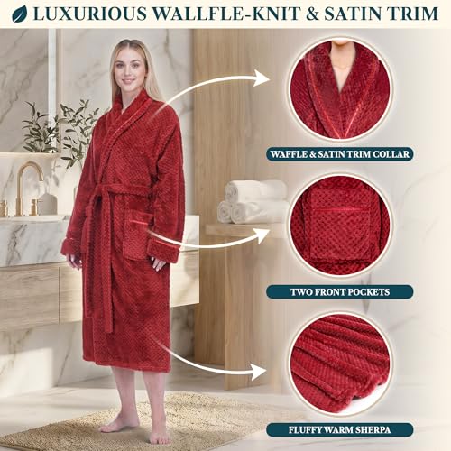 Image of PAVILIA Plush Robe for Women, Soft Fleece Long Spa Robe, Ladies Bathrobe with Pockets