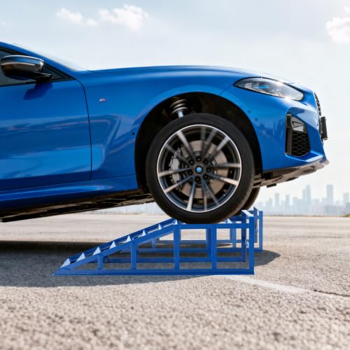 Ponte sollevatore per auto, 2000 kg, set di 2 rampe idrauliche, ingresso piatto a 23°, per cambio olio e cura dell'auto, in acciaio, 94,8 cm, blu