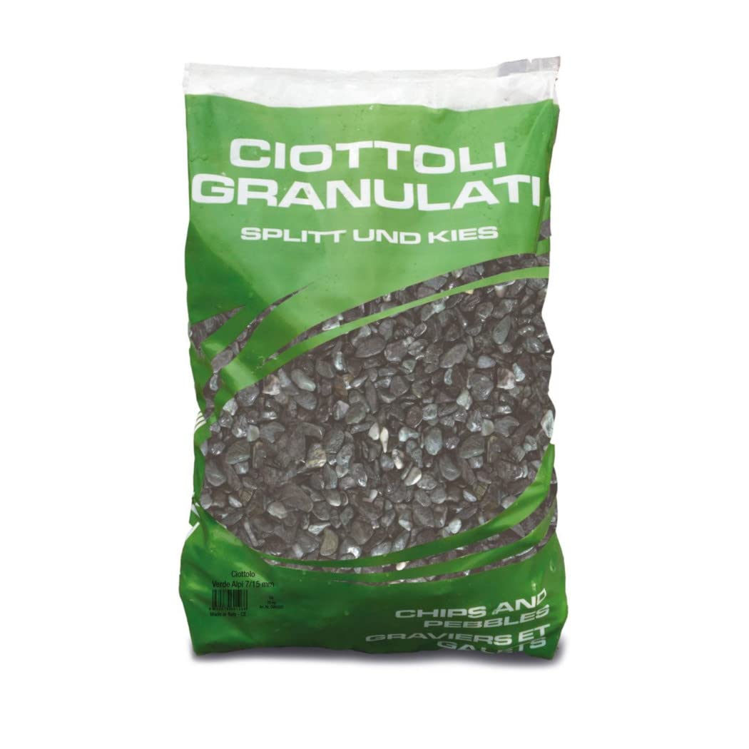 Sassi Ciottoli Decorativi Verde Alpi per Giardino e Vasi Granulometria 15-25mm Confezione 25kg