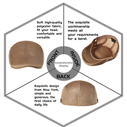 Zowya Men'S Mesh Flat Cap Adjustable Newsboy Hat Breathable Summer Classic Gatsby Hat Duckbill Hat Women Fashion Khaki L/Xl thumb #1