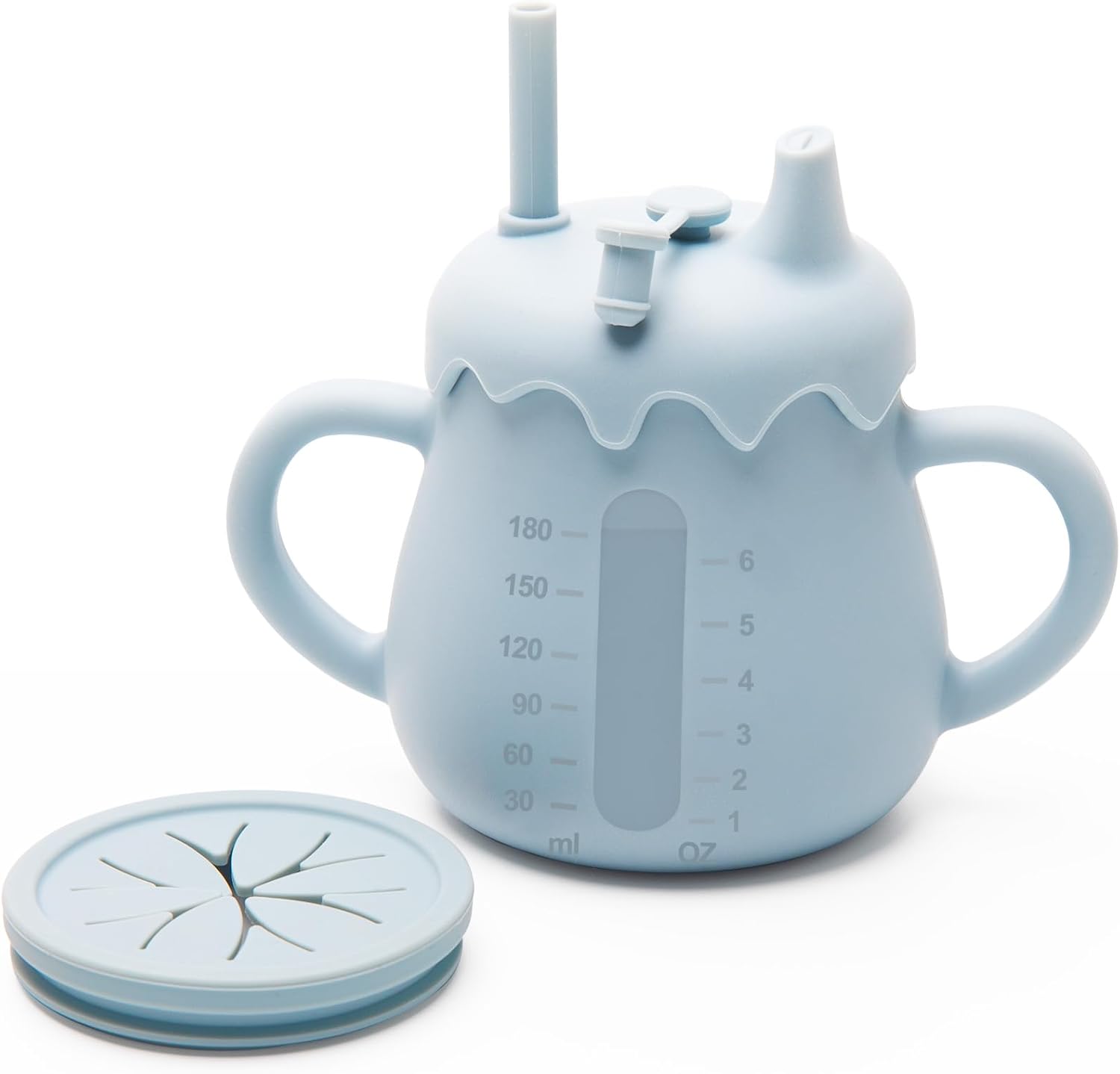 Silicone Sippy Cups for Toddlers Spill Proof See Through Multistage Training Straw Cup with Snack Lid, 8OZ, Blue Silicone Sippy Cups for Toddlers Spill Proof See Through Multistage Training Straw Cup with Snack Lid, 8OZ, Blue