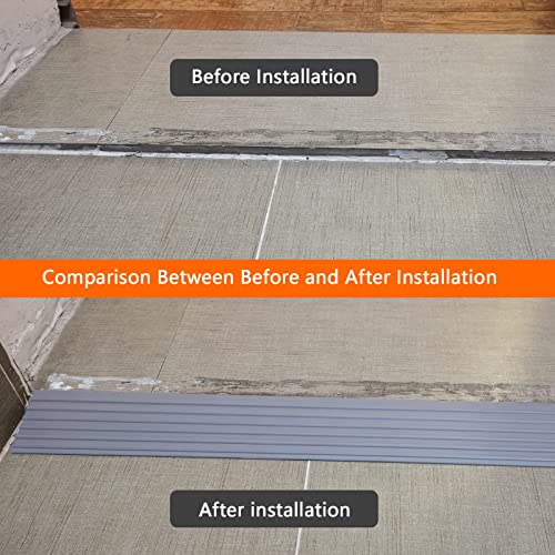 3/5" Rise Non Slip Solid Rubber Portable Sill Scooter Ramp,In & Outdoor Doorway Threshold Ramps For Wheelchair,Home Entry.bathroom Floor Tile Threshold Transition Strip,Edge Trim Reducer Molding Grey #TOP3