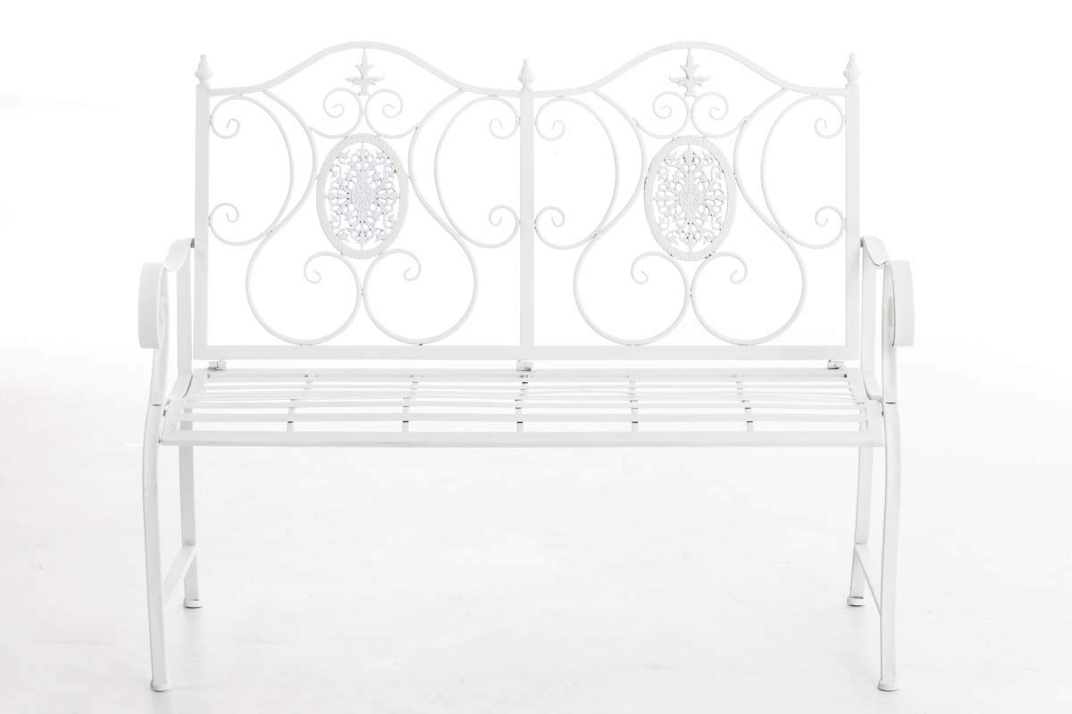 CLP Panchina da Giardino Punjab in Ferro Laccato - Panca Nostalgica Alto Schienale - Panca Stile Rustico per Esterno - Panchina Rétro Resistente ca. 120x50cm, Colore:bianco