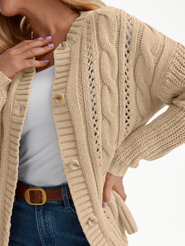 Image of LILLUSORY Women Cable Knit Cardigan Sweaters Cotton Button Up Chunky Outfit | Crochet, Open Front, Cozy Knit, Oversized, Trendy Fall Outfits, Winter Clothes, 2026 Outerwear