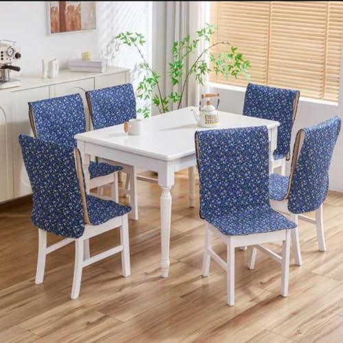 Image of HOMETHREADS Universal-Fit Cotton Fabric Chair Cover Comfortable Cushioned Seating Pad with Anti-Slip Back, Perfect for Kitchen,Dining Room (Black Blue, Pack of 1)