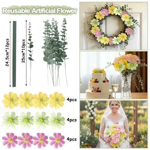 Image of Pastel Pink Yellow Green Balloon Arch with Artificial Flower Double Stuffed Dusty Green Pink Peach Mauve Balloon Garland Kit for Tea Party Wildflower Spring Birthday Baby Shower Fairy Party Decor