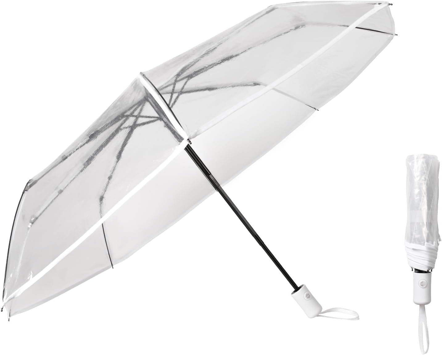 Aowin Clear Umbrella,Transparent Automatic Open Foldable Umbrella,Clear Canopy Golf Umbrella,Waterproof Windproof Compact Umbrellas,Auto Open Stick Umbrella for Wedding Backpack and Travel(White)