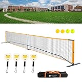 Beuioslyr Portable Pickleball Net Set with 4 Pickleball Paddles, Metal Frame Pickle Ball Net Set System Pickleball Accessories with Net & 4 Balls, Includes Carry Bag for Easy Transport & Storage
