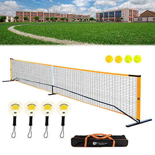 MOQNISE Portable Pickleball Net Set with 4 Pickleball Paddles, Pickleball Net, Holes Pickleballs and Carrying Bag, Pickleball Set for Outdoor Indoor Use Backyards Lawns