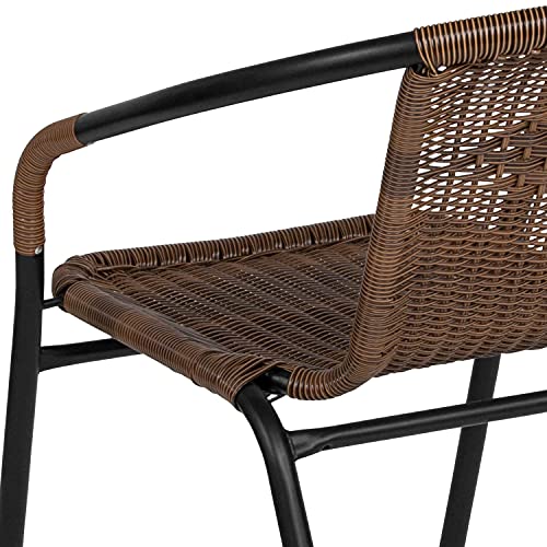 Emma + Oliver 2 Pack Medium Brown Rattan Indoor-Outdoor Restaurant Stack Chair #TOP6