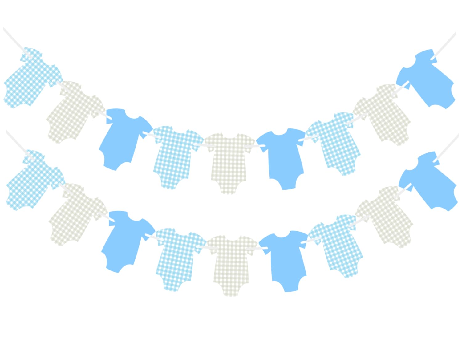 ALISSAR 2 Pcs Pre-Strung Blue Gingham Bodysuit Baby Shower Banner - Baby Boy Shower Decorations-
