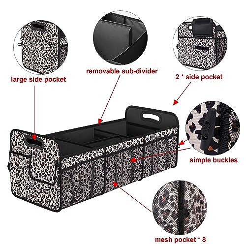 Image of Femuar Collapsible Trunk Organizer - 90L Large Capacity with 15 Pockets, Waterproof for SUV /Car /Jeep /Sedan, Extra Large Leopard Print