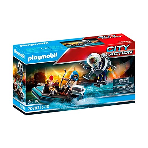Playmobil 70782 Policier avec réacteur Dorsal et canoë - City Action - avec Deux Personnages, Un...