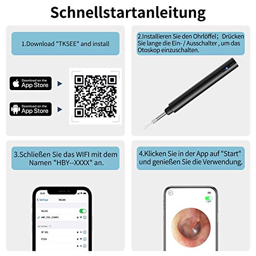 Otoskop Ohrreiniger WiFi, Ohr Endoskop Kamera 3.9mm Ultradünne 1080P HD Ohren Reinigung Kamera Ohrenschmalz Entferner… – Bild 7