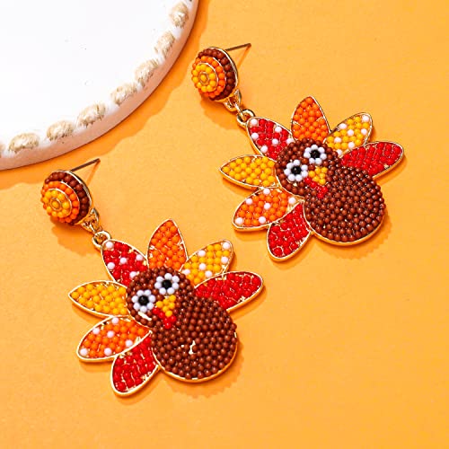 Thanksgiving Earrings Beaded Fall Earrings for Women, Handmade Pumpkin Turkey Maple Leaf Drop Dangle Earrings Thanksgiving Accessory Holiday Gifts - Image 5