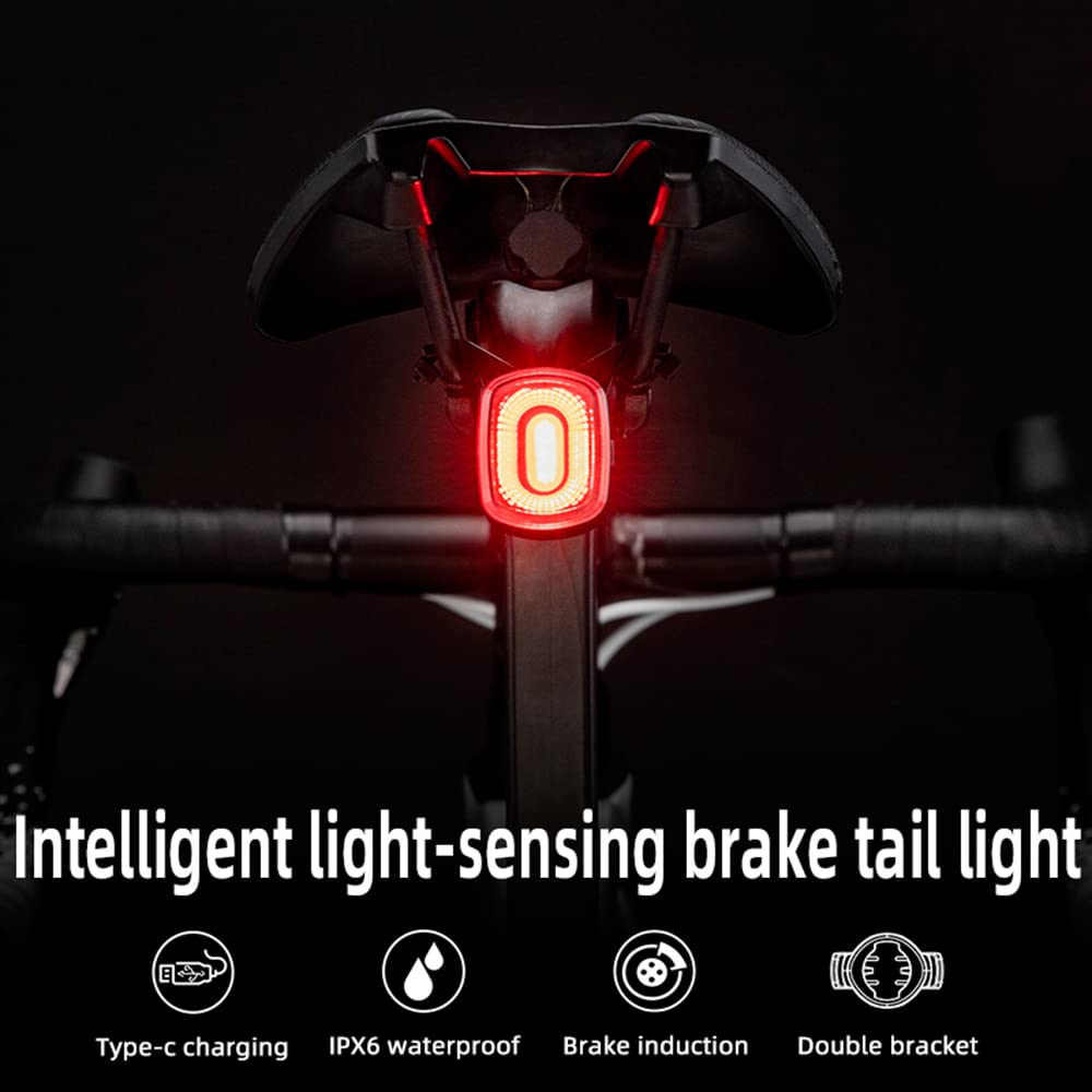TIORU Smart Bicycle Brake Light Ipx6 Taillight Type-C Bike Tail Rear Light Auto Stop LED Riding Warning Safety Cycling Light