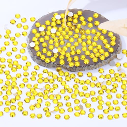 Image of Yellow Flatback Rhinestones, Glass Rhinestones for Nail Art and Craft, Glue Fix, Loose Crystal Gemstones(Yellow, SS12, 2880pcs, 2.9-3.0mm)