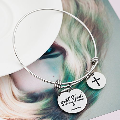 Image of Cross Adjustable Christian Bible Verse Bracelet Religious Jewelry | Inspirational scripture bangle, thoughtful confirmation faith gift for women teengirls