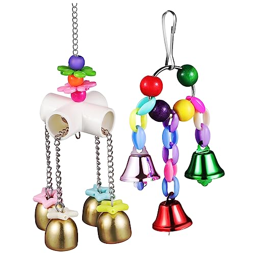 Sosoport 2Pcs Colorful Bird Hanging Bell Chewing and Climbing Bells for Cockatiel Conure Safe High Grade for Birds