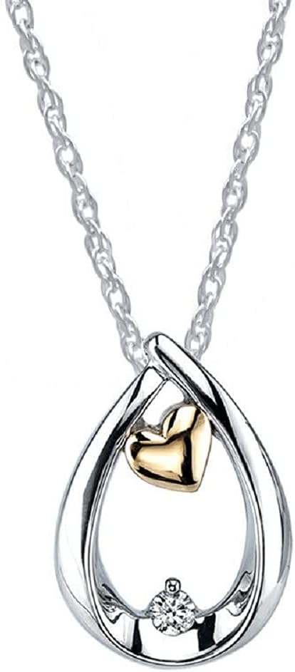 Round Cut White Diamond 925 Sterling Silver 14K Two-Tone Gold Finish Diamond Tear Drop Pendant Necklace for Women's & Girl's