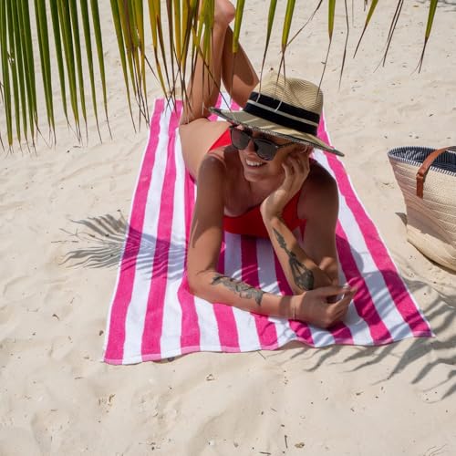 Image of Casa Copenhagen Pack of 2 Cabana Beach XL Towels for Bath Cotton Rough and Tough Use,75 x 150 cm Colour :SaltPink-Blue