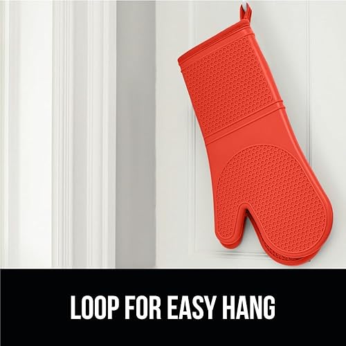Miniatura 213 de GORILLA GRIP Juego de 4 manoplas de horno de silicona suave sin BPA y soportes para ollas, resistentes al calor, forro de algodón grueso, agarre Rojo