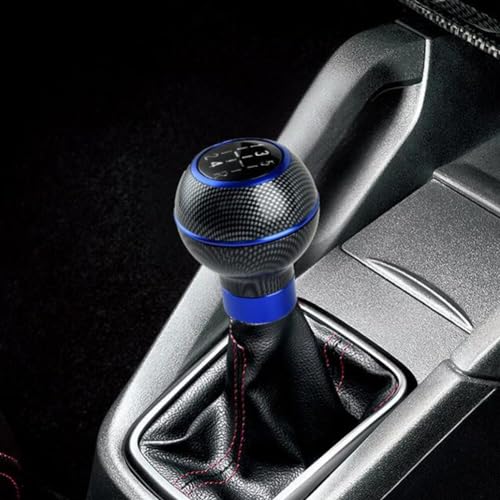 Image of AutoBizarre 5 Speed Polished Aluminum Base Metal Ring Carbon Fiber Gear Knob Gear Shifter Handle Knob for All Manual Transmission Cars (Blue)