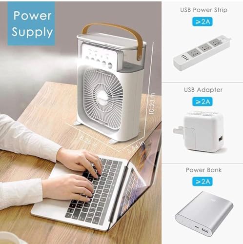 Image of Portable Air Cooler Fan with Humidifier & LED Light | USB Mini Air Conditioner | Personal Cooling Fan with Water Tank, Adjustable Speed & Silent Operation